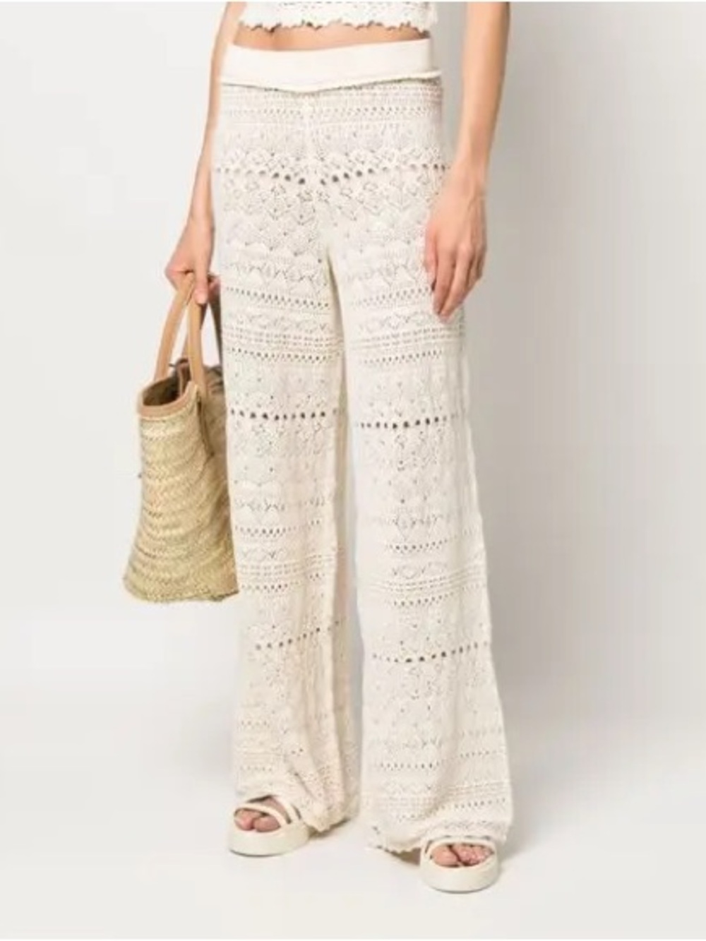BA&SH Women’s Ivory Crochet Wide-Leg Pants XS $227